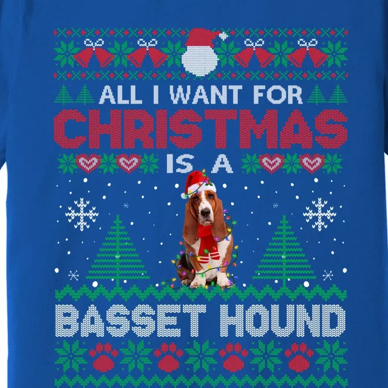 All I Want For Christmas Is A Basset Hound Dog Ugly Sweater Gift Premium T-Shirt