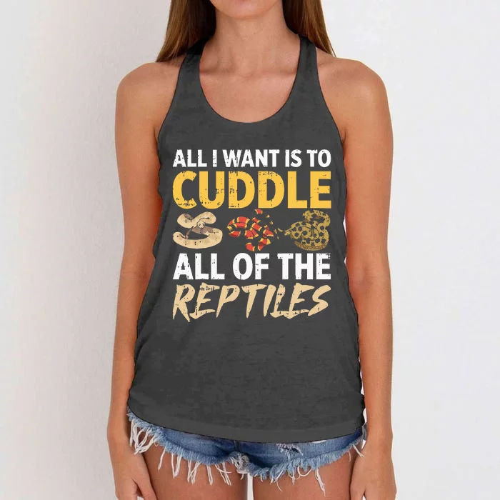 All I Want Is To Cuddle All These Reptiles Lover Women's Knotted Racerback Tank