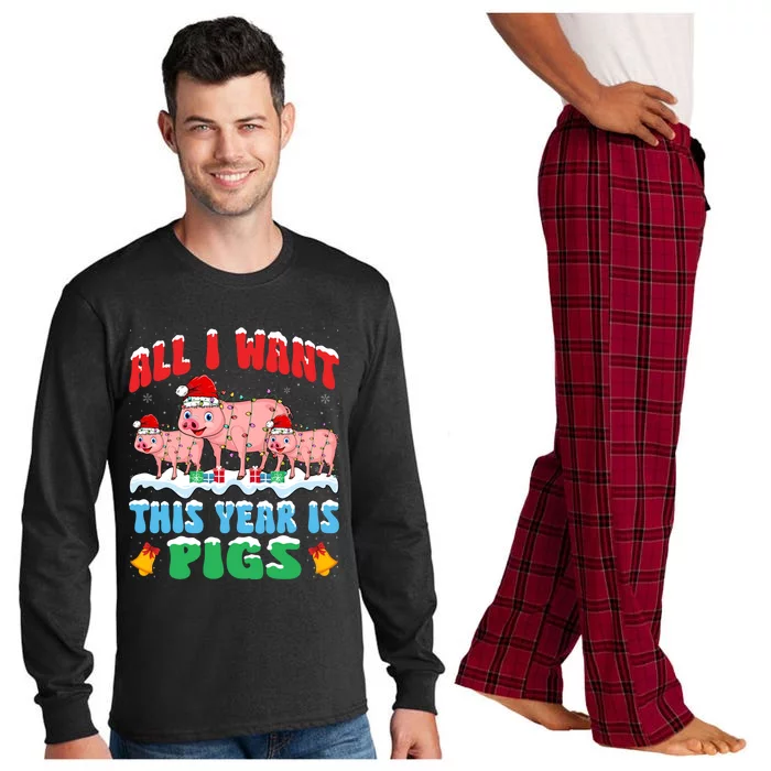 All I Want This Year Is Pig Wearing Christmas Hat Gift Long Sleeve Pajama Set