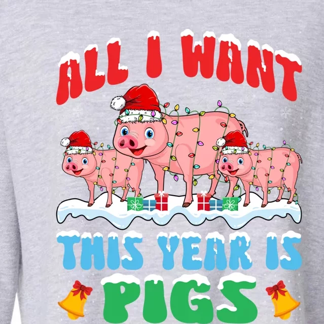 All I Want This Year Is Pig Wearing Christmas Hat Gift Cropped Pullover Crew