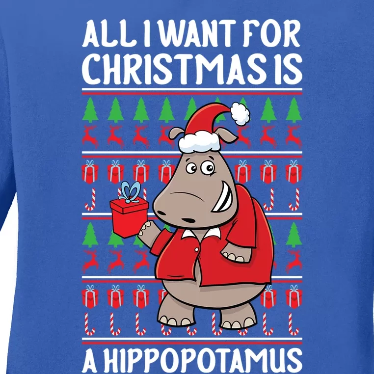 All I Want For Christmas Is A Hippopotamus Ugly Xmas Gift Ladies Long Sleeve Shirt