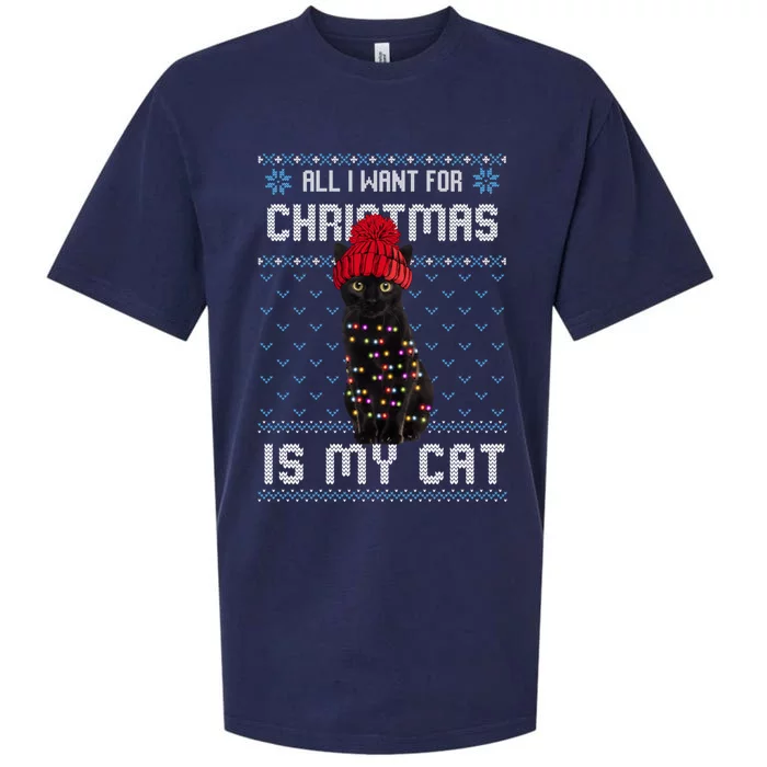 All I Want For Christmas Is My Cat Ugly Christmas Sweater Funny Gift Sueded Cloud Jersey T-Shirt