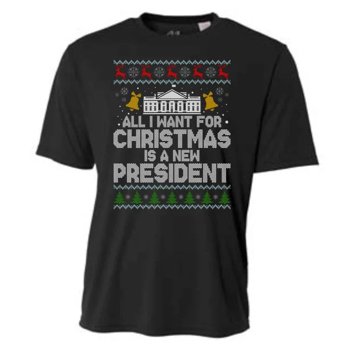 All I Want For Christmas Is A New President Ugly Christmas Sweater Cooling Performance Crew T-Shirt