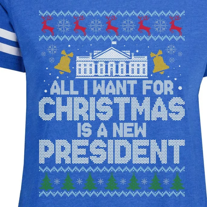 All I Want For Christmas Is A New President Ugly Christmas Sweater Enza Ladies Jersey Football T-Shirt