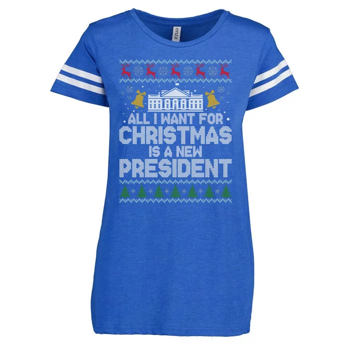 All I Want For Christmas Is A New President Ugly Christmas Sweater Enza Ladies Jersey Football T-Shirt