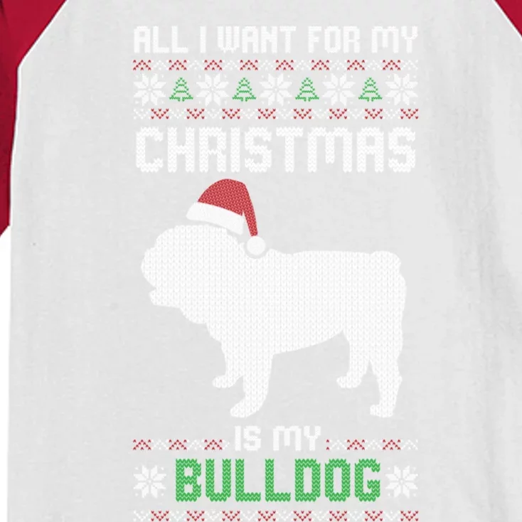 All I Want For My Christmas Bulldog Dog Ugly Xmas Pajama Gift Kids Colorblock Raglan Jersey