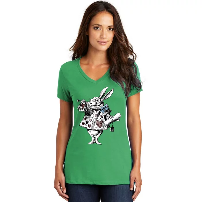 Alice In Wonderland White Rabbit Women's V-Neck T-Shirt