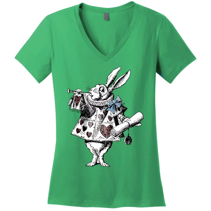 Alice In Wonderland White Rabbit Women's V-Neck T-Shirt