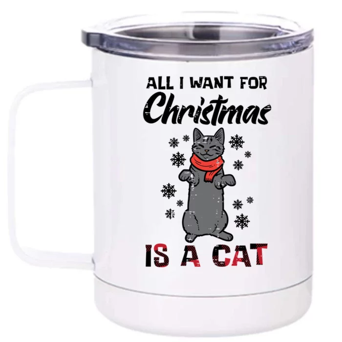 All I Want For Christmas Is Cat Xmas Gift Front & Back 12oz Stainless Steel Tumbler Cup