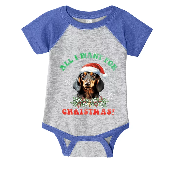 All I Want For Christmas Xmas Gifts For Dachshund Lovers Infant Baby Jersey Bodysuit