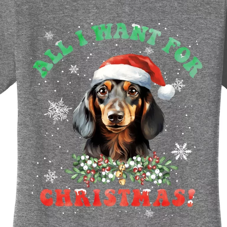 All I Want For Christmas Xmas Gifts For Dachshund Lovers Women's T-Shirt