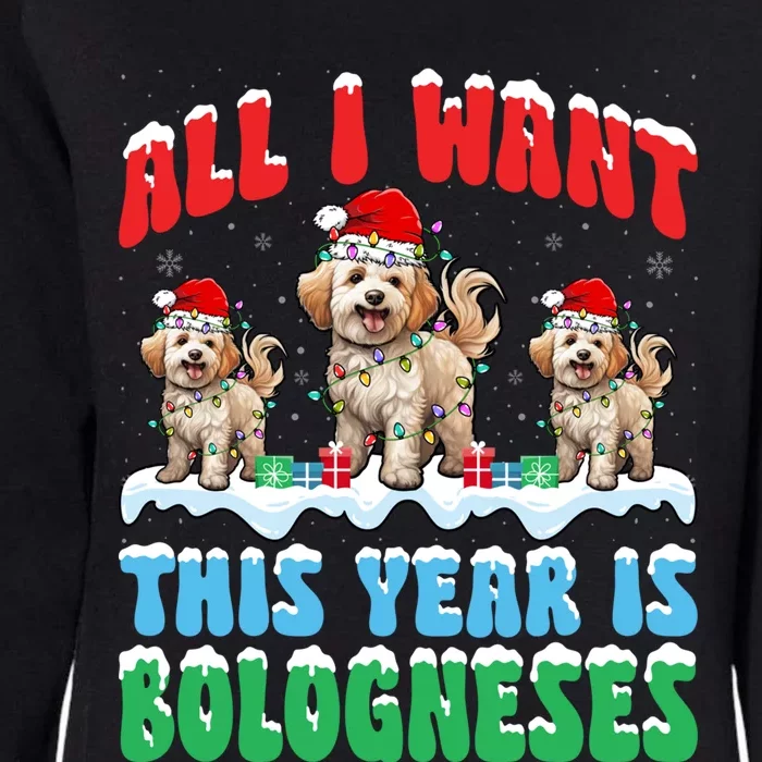 All I Want This Year Is Bolognese Dog Wearing Christmas Hat Gift Womens California Wash Sweatshirt