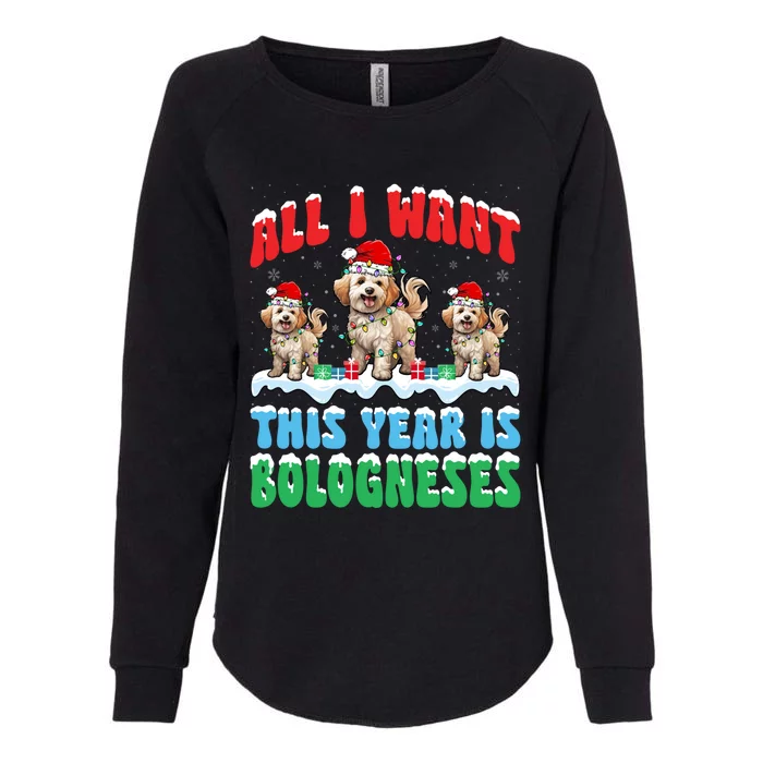 All I Want This Year Is Bolognese Dog Wearing Christmas Hat Gift Womens California Wash Sweatshirt