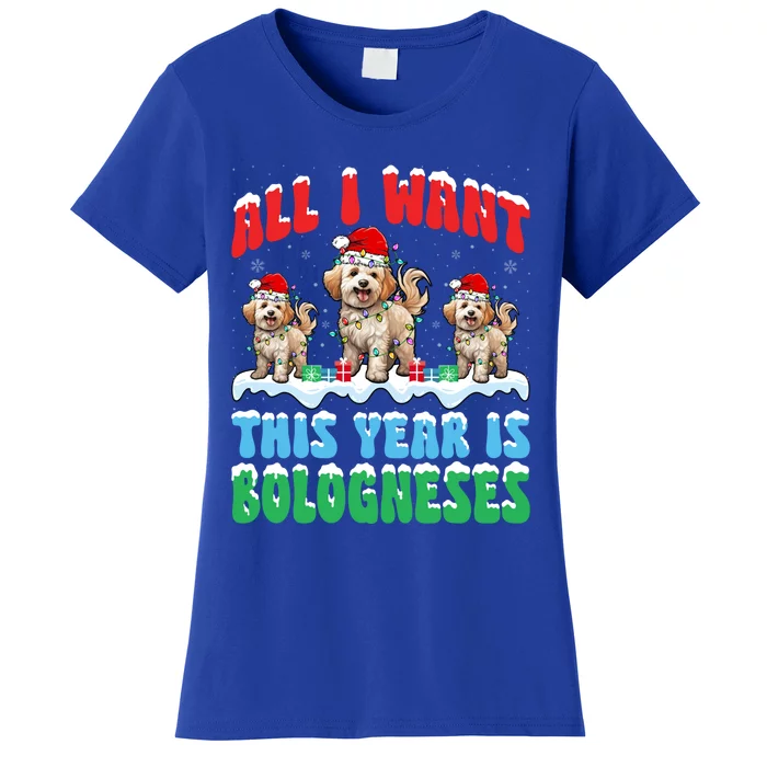 All I Want This Year Is Bolognese Dog Wearing Christmas Hat Gift Women's T-Shirt