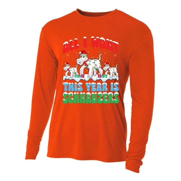 All I Want This Year Is Schnauzer Dog Wearing Christmas Hat Cute Gift Cooling Performance Long Sleeve Crew