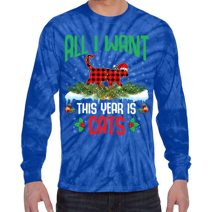 All I Want This Year Is Cats Wearing Santa Hat Christmas Gift Tie-Dye Long Sleeve Shirt