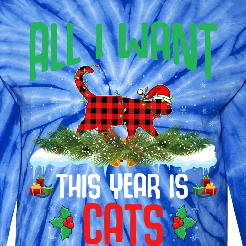 All I Want This Year Is Cats Wearing Santa Hat Christmas Gift Tie-Dye Long Sleeve Shirt