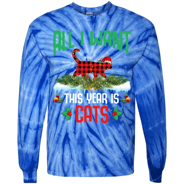 All I Want This Year Is Cats Wearing Santa Hat Christmas Gift Tie-Dye Long Sleeve Shirt