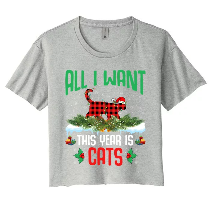 All I Want This Year Is Cats Wearing Santa Hat Christmas Gift Women's Crop Top Tee