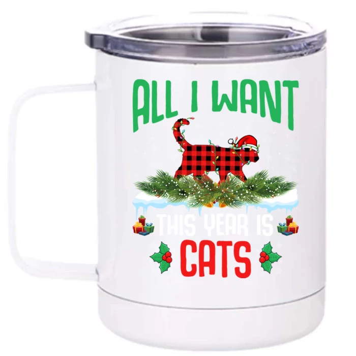 All I Want This Year Is Cats Wearing Santa Hat Christmas Gift Front & Back 12oz Stainless Steel Tumbler Cup