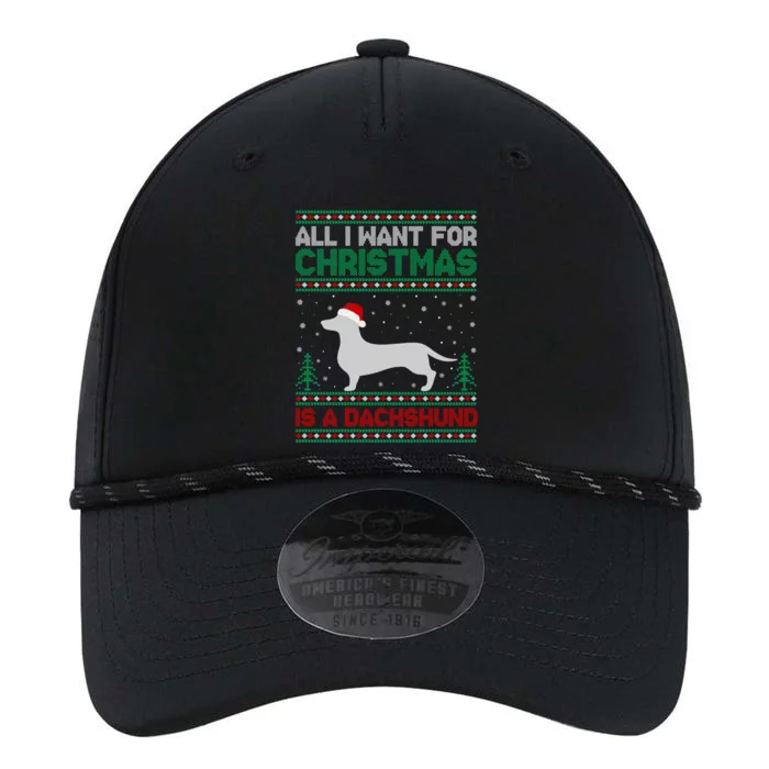 All I Want For Xmas Is A Dachshund Dog Ugly Xmas Sweater Gift Performance The Dyno Cap