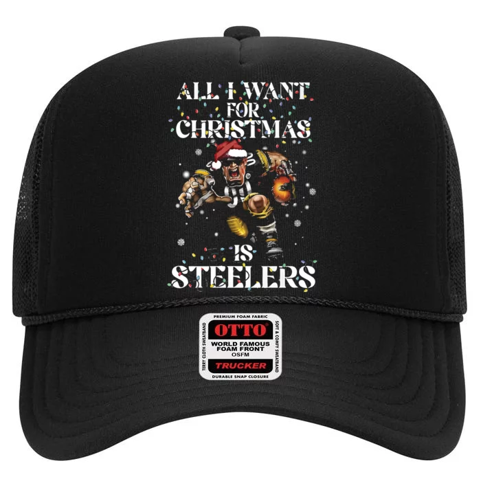 All I Want For Christmas Is Steelers High Crown Mesh Trucker Hat