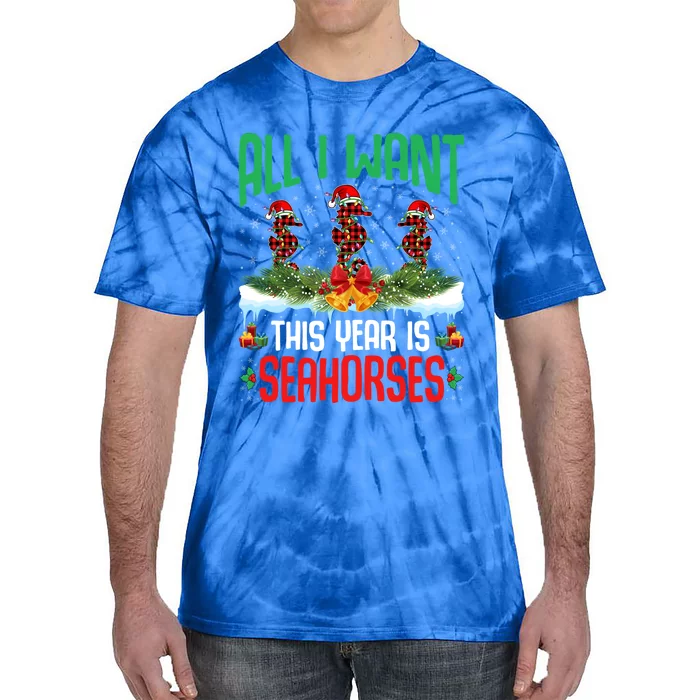 All I Want This Year Is Seahorses Wearing Hat Christmas Cool Gift Tie-Dye T-Shirt