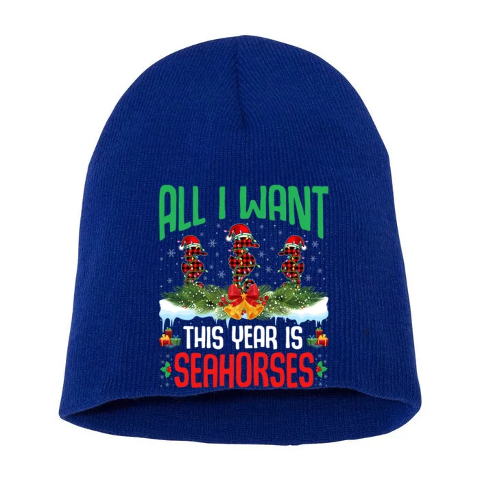 All I Want This Year Is Seahorses Wearing Hat Christmas Cool Gift Short Acrylic Beanie