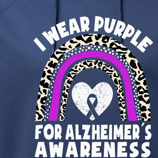 Alzheimers I Wear Purple For Alzheimer's Awareness Rainbow Performance Fleece Hoodie