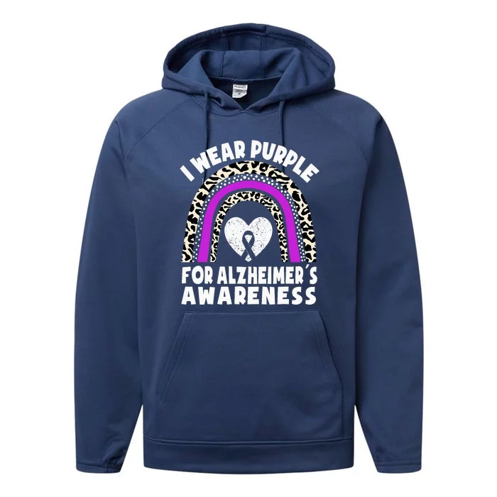 Alzheimers I Wear Purple For Alzheimer's Awareness Rainbow Performance Fleece Hoodie