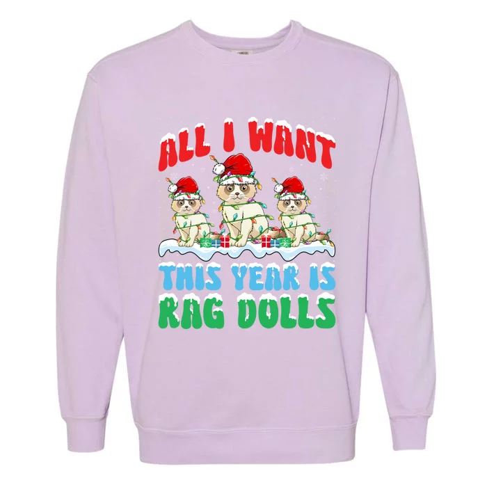 All I Want This Year Is Ragdoll Cat Wearing Christmas Hat Great Gift Garment-Dyed Sweatshirt