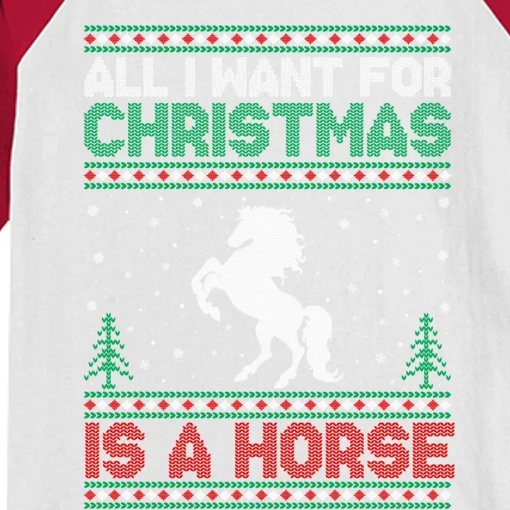 All I Want For Xmas Is A Horse Ugly Christmas Sweater Gift Kids Colorblock Raglan Jersey