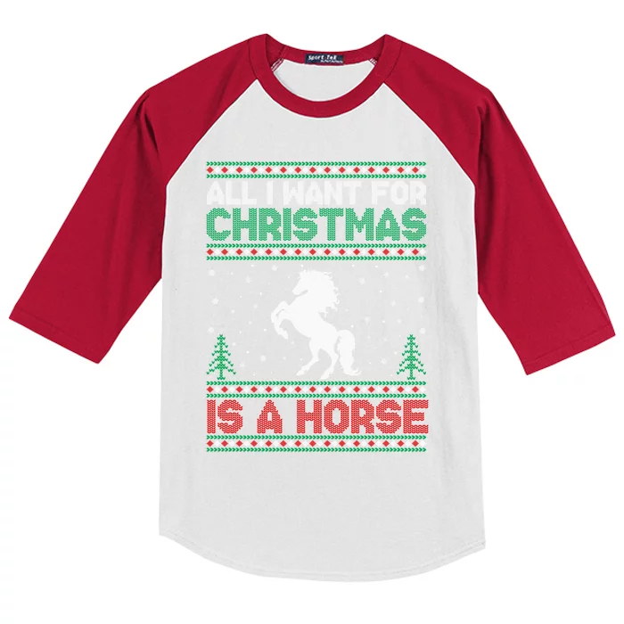 All I Want For Xmas Is A Horse Ugly Christmas Sweater Gift Kids Colorblock Raglan Jersey