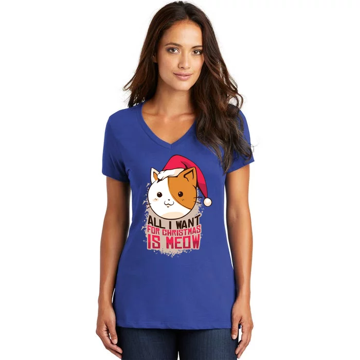 All I Want For Christmas Is Meow Funny Cat Gift Women's V-Neck T-Shirt