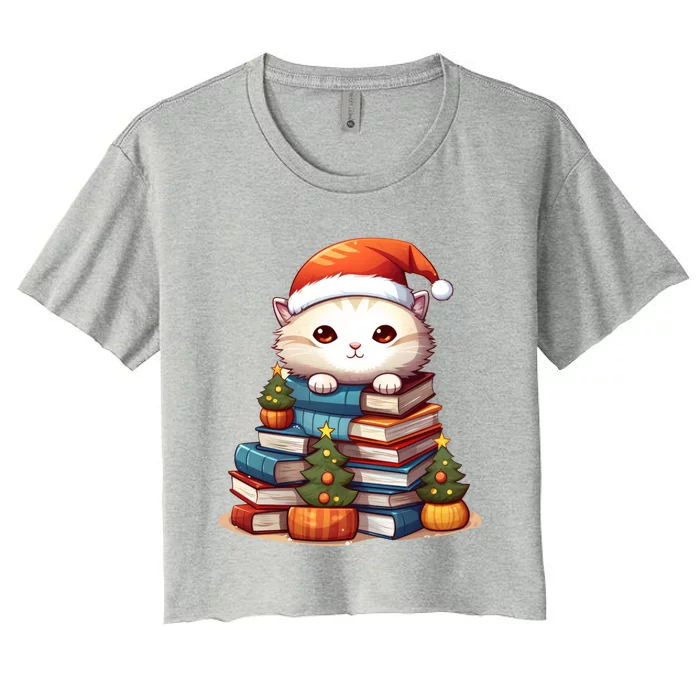 All I Want For Xmas Is Books And Cats Xmas Tree Pajama Holiday Cool Gift Women's Crop Top Tee