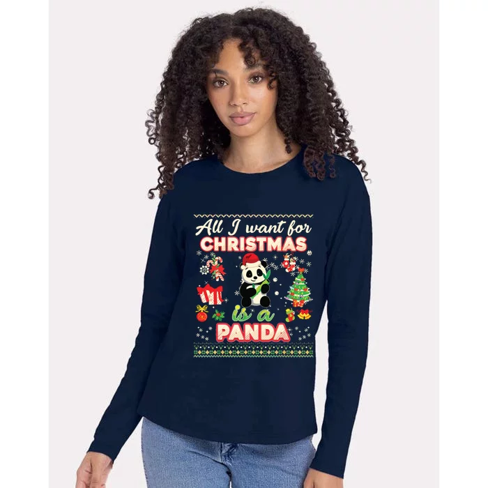 All I Want For Christmas Is A Panda Ugly Sweater Farmer Xmas Womens Cotton Relaxed Long Sleeve T-Shirt