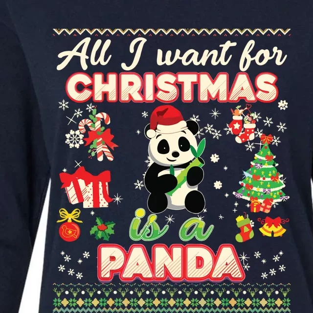 All I Want For Christmas Is A Panda Ugly Sweater Farmer Xmas Womens Cotton Relaxed Long Sleeve T-Shirt