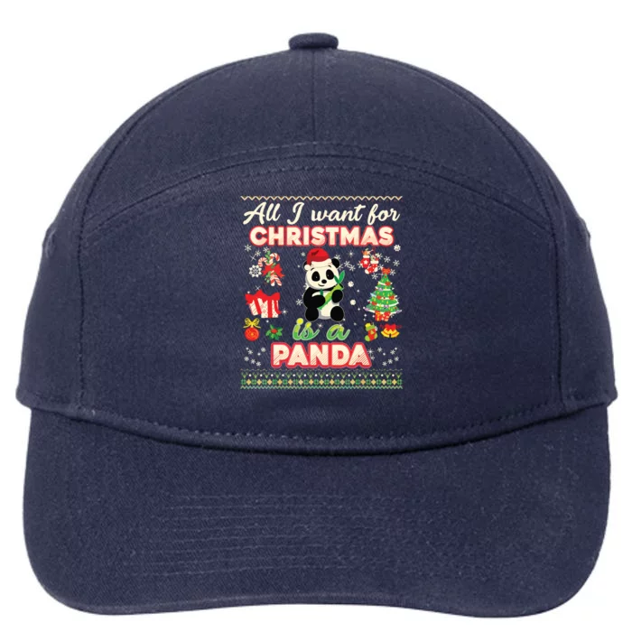 All I Want For Christmas Is A Panda Ugly Sweater Farmer Xmas 7-Panel Snapback Hat