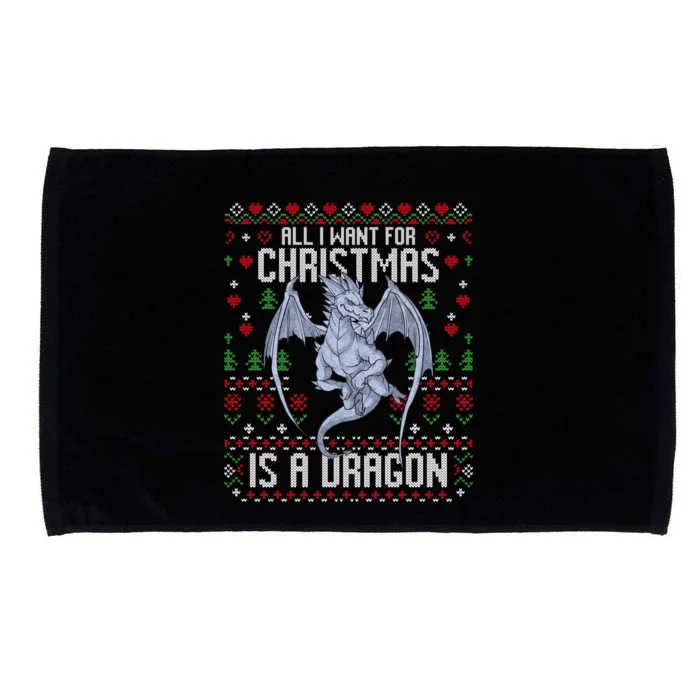 All I Want For Christmas Is A Dragon Ugly Xmas Sweater Microfiber Hand Towel