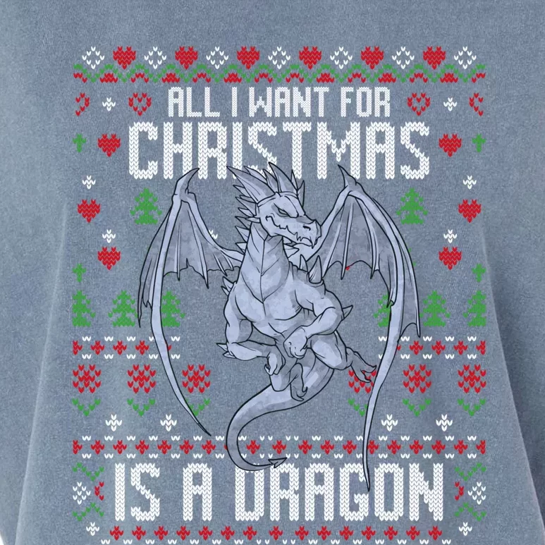 All I Want For Christmas Is A Dragon Ugly Xmas Sweater Garment-Dyed Women's Muscle Tee