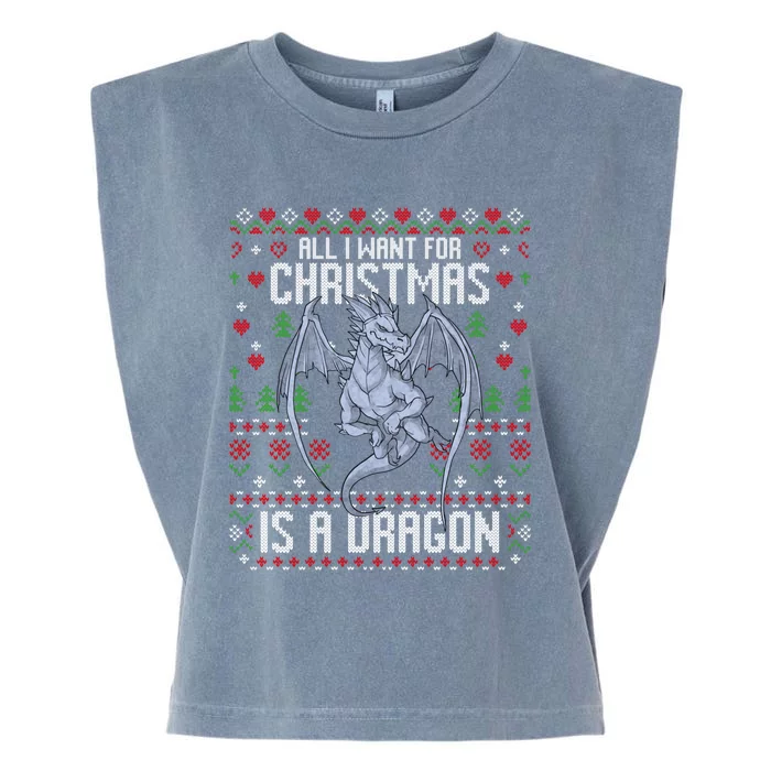 All I Want For Christmas Is A Dragon Ugly Xmas Sweater Garment-Dyed Women's Muscle Tee