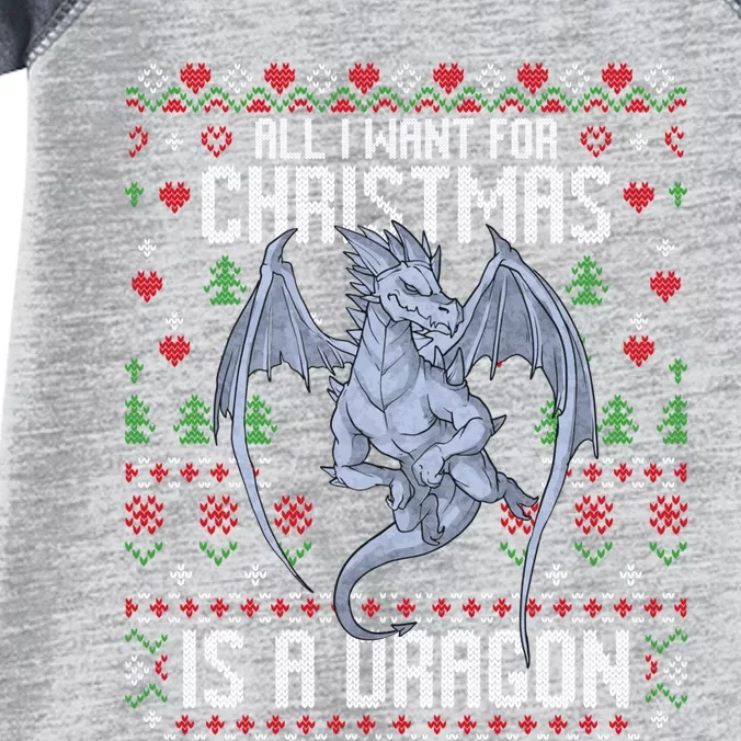 All I Want For Christmas Is A Dragon Ugly Xmas Sweater Infant Baby Jersey Bodysuit