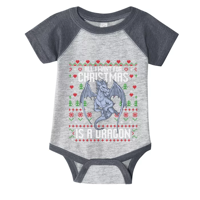 All I Want For Christmas Is A Dragon Ugly Xmas Sweater Infant Baby Jersey Bodysuit