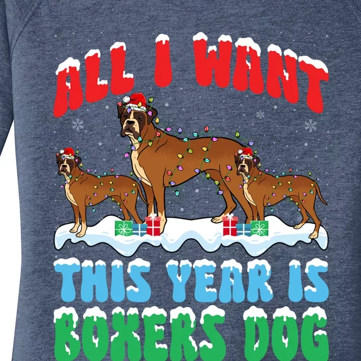 All I Want This Year Is Boxer Dog Wearing Christmas Hat Great Gift Women's Perfect Tri Tunic Long Sleeve Shirt