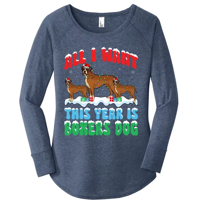 All I Want This Year Is Boxer Dog Wearing Christmas Hat Great Gift Women's Perfect Tri Tunic Long Sleeve Shirt