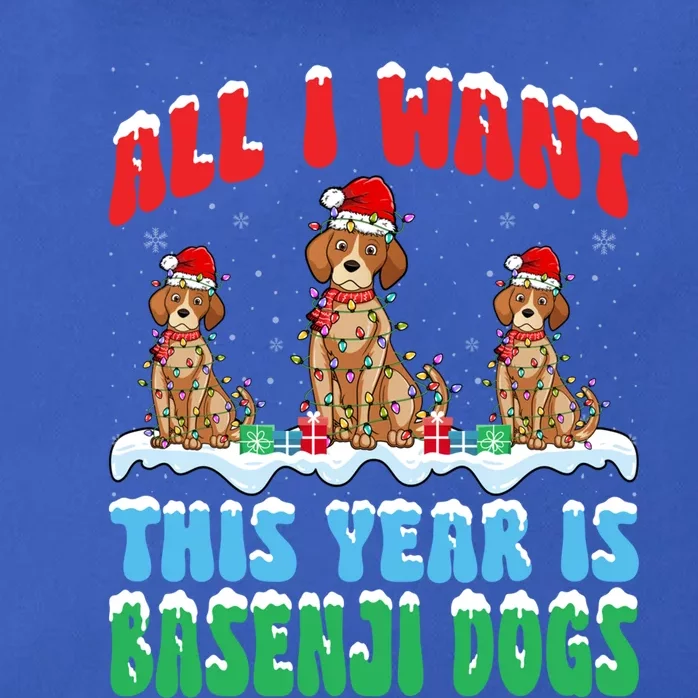 All I Want This Year Is Basenji Dog Wearing Christmas Hat Gift Zip Tote Bag