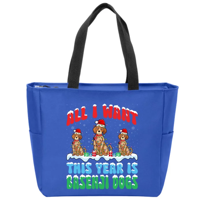 All I Want This Year Is Basenji Dog Wearing Christmas Hat Gift Zip Tote Bag