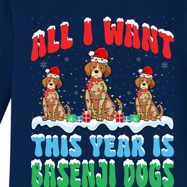 All I Want This Year Is Basenji Dog Wearing Christmas Hat Gift Baby Long Sleeve Bodysuit