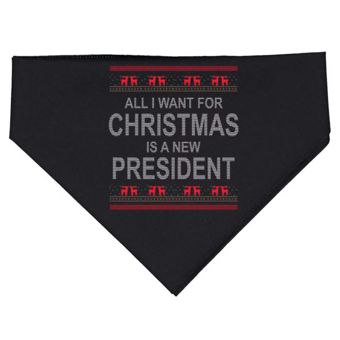 All I Want For Christmas Is A New President Ugly Christmas USA-Made Doggie Bandana