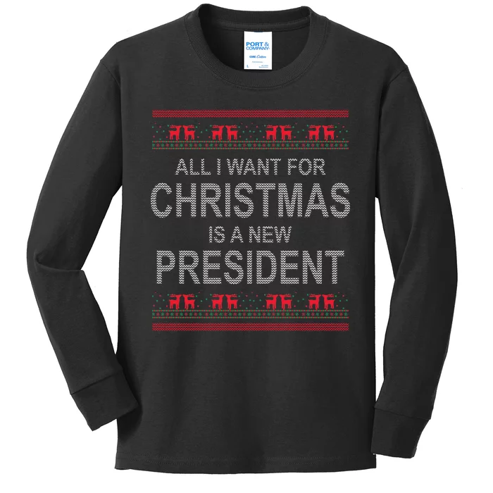 All I Want For Christmas Is A New President Ugly Christmas Kids Long Sleeve Shirt